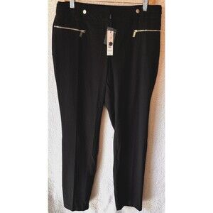 Tahari NEW NWT‎ Size 12 Pants Black Gold Pocket Zippers Business Career Capsule